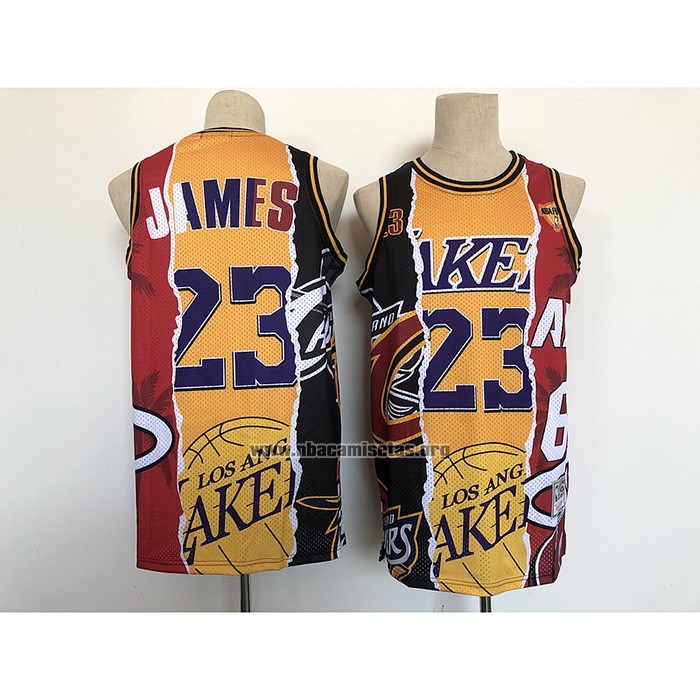 Camiseta Los Angeles Lakers Lebron James NO 23 Heat Cavaliers Negro Rojo Amarillo